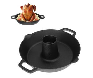 SUMNACON Cast Iron Beer Chicken Roaster Plate, Heavy Duty Stove Grill Chicken Holder Roaster Pan Black Oven Roasting Pan Pre-Seasoned Meat Roaster with Handle for Kitchen