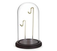 SUMNACON Glass Display Cloche Dome with 2 Hooks, Decorative Pocket Watch Dome Cloche Clear Display Bell Jar Glass Medal Cover Watch Showcase with Walnut Base (No Watch)