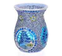 SUMNACON Glass Oil Burner with Candle Holder, Tea Light Holder, Calabash Aroma Lamp, Scented Light, Aroma Burner for Fragrance Oil and Wax Wax, Mosaic Pattern (Blue)