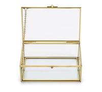 SUMNACON Golden Vintage Glass Lidded Box Square Jewelry Display Organizer S | Decorative Trinket Box for Dressing Table, Bathroom, Glass Jewelry Box Jewelry Storage Organiser for Rings Bracelet Necklace