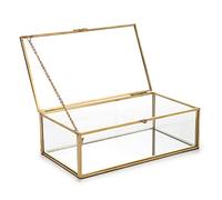 SUMNACON Jewelry Box, Golden Vintage Glass Lidded Rectangle Display Organizer, 19.99 x 11 x 6 cm, Jewelry Storage for Women, 1 Compartment, 700 g, Wedding, Mother's Day