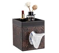Sumnacon Leather Square Tissue Box Cover - Decorative Cube Tissue Box Holder with Tray, Stylish Facial Tissue Holder for Bathroom Vanity Dresser Table Home Office Bar, Brown Flower
