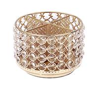 SUMNACON Metal 360 Degree Rotating Desk Organizer Holder with Crystal Beads, Decorative Round Stationery Storage Makeup Brush Holder for Remote Control Pencil Art Supply Glasses (Gold)