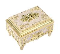 SUMNACON Metal Vintage Music Box Musical Jewelry Box, Decorative Small Trinket Organizer Earrings Necklace Bracelet Storage Box for Gift (Beige Gold)