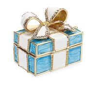 SUMNACON Mini Bow-knot Gift Box Style Jewelry Trinket Box, Decorative Enamel Hinged Small Jewelry Organizer, Wedding Ring Box Earrings Organizer Necklace Holder for Women Girls (Blue + White)