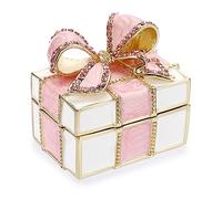 SUMNACON Mini Bow-knot Gift Box Style Jewelry Trinket Box, Decorative Enamel Hinged Small Jewelry Organizer, Wedding Ring Box Earrings Organizer Necklace Holder for Women Girls (Pink + White)
