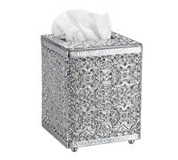 Sumnacon Modern Elegant Square Metal Tissue Box Cover with Lid, Silver