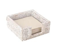 Sumnacon Napkin Holder for Table, Square Cocktail Napkin Holders, Wicker Rattan Napkin Dispenser Rustic Napkin Basket Tray for Dining Table Kitchen Countertop Picnic Party Bar, Vintage Whitewash