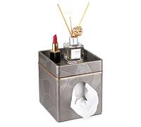 SUMNACON PU Leather Square Tissue Holder Box Cube Facial Tissue Box, Household Tissue Paper Holder, Napkin Holder with Top Trinket Tray for Jewelry, Watch, Perfume (Dark Grey)