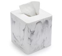 Sumnacon Resin Square Tissue Box Cover - Stylish Cube Tissue Box Holder with Open Bottom, Decorative Tissue Holder for Bathroom Vainty Toilet Dresser Desk Table Kitchen Countertop, Marble White