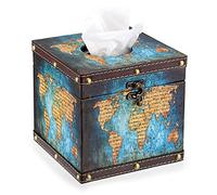 Sumnacon Retro Wood Square Tissue Box Cover - Vintage Cube Tissue Box Holder, Decorative Facial Tissue Holder for Bedroom Bathroom Dresser Night Stand Table Car Store Office Home Decor, Green