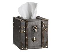 Sumnacon Retro Wood Square Tissue Box Cover, Vintage Cube Tissue Holder, Grey