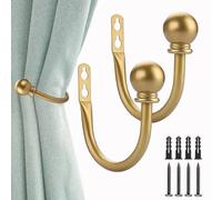 Sumnacon Set of 2 Decorative Curtain Holdbacks, Wall Mounted Aluminum Alloy Window Drapery Tiebacks for Bedroom, Livingroom Office Come with Screws, Gold