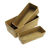 Sumnacon Set of 3 Natural Seagrass Nesting Storage Baskets and Home Organizer Bins Handwoven (Yellow)