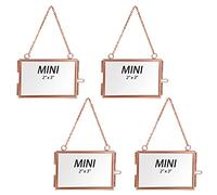 SUMNACON Set of 4 Rose Gold Glass Mini Hanging Picture Frames Wall Artwork Display Frame, Decorative Small Photo Frame Horizontal Hanging Ornament for Picture, Artwork, Specimen (3 * 2 inch)