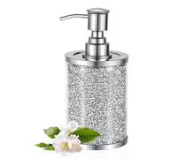 Sumnacon Silver Crushed Diamond Soap Dispenser with Pump, Glass + Stainless Steel, Kitchen & Bathroom Countertop, 2cc Dispense