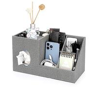 Sumnacon Square Linen Tissue Box Cover - Decorative Cube Tissue Cover with Side and Top Organizer, Modern Tissue Holder for Living Room Vanity Night Stand Table Countertop Office, Grey