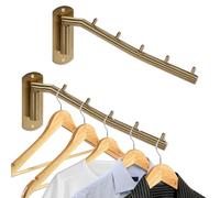 Sumnacon Stainless 2 Pcs Steel Clothes Hanger Rack-Wall Mount Garment Hook with Swing Arm, Sturdy Coat Robe Storage Organizer for Laundry Room Bedrooms Clothing Drying Rack with 5 Hooks, Gold
