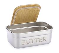 SUMNACON Stainless Steel Butter Container with Bamboo Lid, 18*11.5*7.1cm | Countertop Butter Dish Keeper Holds 2 West Coast Butter, Household Kitchen Butter Keeper for Refrigerator, Dishwasher Safe