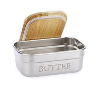 SUMNACON Stainless Steel Butter Holder Container with Bamboo Lid,15*9.6*6cm | Countertop Butter Dish Keeper Holds 1 West Coast Butter, Household Kitchen Butter Keeper for Refrigerator, Dishwasher Safe