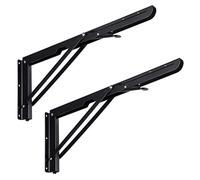 Sumnacon Sturdy Folding Shelf Brackets - Heavy Duty Metal Triangle Table Bench 2 Pcs Folding Shelf Bracket White for Wall Mounted (16 Inch Black)
