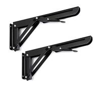 Sumnacon Sturdy Folding Shelf Brackets - Heavy Duty Metal Triangle Table Bench Folding Shelf Bracket 10 Inch, 2 Pcs Folding Shelf Hinge Wall Mounted, Max Load 132lb (Black)