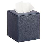 Sumnacon Tissue Box Cover Square Tissue Box Stylish PU Tissue Box Holder with Magnetic Bottom,Leather Cube Tissue Cover for Living Room Bathroom Bedroom Table Desk Home Office Car, Navy Blue