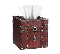 Sumnacon Tissue Box Retro Wood Square Tissue Box Cover Vintage Cube Tissue Box Holder,Decorative Tissue Holder for Bedroom Bathroom Toilet Table Desk Car Store Office Home,Red