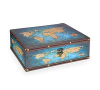 SUMNACON Wooden PU Leather Storage Treasure Box, decor Jewelry Trinket Box Keepsakes Organizer, 27x21.5x9.5CM Rectangle Storage Box Organizer for Jewelry, Treasure (Green Map Pattern) (YG0153)