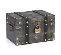 SUMNACON Wooden Vintage Treasure Chest Box with Lock, Decorative Souvenir Storage Box Keepsakes Storage Organizer Rectangle Jewelry Trinket Chest Grey Treasure Storage (Large Size)