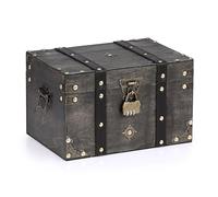 SUMNACON Wooden Vintage Treasure Chest Box with Lock, Decorative Souvenir Storage Box Keepsakes Storage Organizer Rectangle Jewelry Trinket Chest Grey Treasure Container (XXL Size)