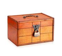 SUMNACON Wooden Vintage Treasure Chest Storage Box with Lock, Decorative Brown Souvenir Container Keepsakes Storage Organizer Rectangle Jewelry Trinket Chest for Home Decorations Gifts (Size S)