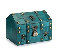 SUMNACON Wooden Vintage Treasure Chest Storage Box with Lock, Decorative Green Souvenir Container Keepsakes Storage Organizer Rectangle Jewelry Trinket Chest for Home Decorations Gifts (Size L)