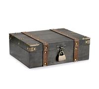SUMNACON Wooden Vintage Treasure Chest Storage Box with Lock, Decorative Grey Souvenir Container Keepsakes Storage Organizer Rectangle Jewelry Trinket Chest for Home Decorations Gifts (Size L)