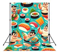 Sumo-Japanese-Sushi 5x7ft Photography Backdrop, Photo Background With Rod Pocket, Foldable Studio Backdrop For Birthday, Wedding, Party Decoration