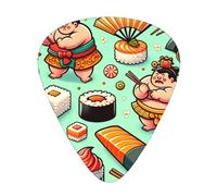 Sumo-Japanese-Sushi-Cartoon 12 Pack Guitar Picks With 3 Thicknesses And Storage Box, Abs Plectrums For Electric Bass Guitar Players