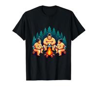 Sumo Wrestlers Roasting Marshmallows Around a Campfire Value Graphic T-Shirt, Men, Black, XL