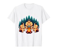 Sumo Wrestlers Roasting Marshmallows Around a Campfire Value Graphic T-Shirt, Men, White, XL