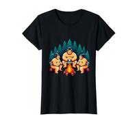 Sumo Wrestlers Roasting Marshmallows Around a Campfire Value Graphic T-Shirt, Women, Black, XL
