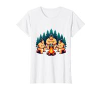 Sumo Wrestlers Roasting Marshmallows Around a Campfire Value Graphic T-Shirt, Women, White, XL