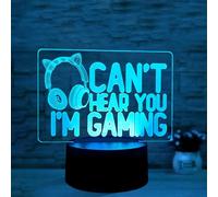 Sumokaii 3D Illusion Lamp Can't Hear You I'm Gaming, 3D Illusion Night Light, Headphones and Gamepad with 16 Color LED Bedside Lamp, Touch Switch, 3D Visual Effects Night Light