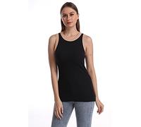 SUMONA Women Tank Tops Round Neck Sleeveless Basic Ribbed Summer Cami Top Casual Shirts, Black W/Peach, Medium