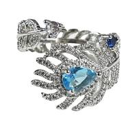 Sumpgle Blue Zirconia Feather Ring with Adjustable Open Band Minimalist Women Jewelry for Daily Wear Elegant Gift Dainty