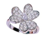Sumpgle Clover Earrings Necklace Ring Set With Sparkling CZs Unique Floral Design Women Jewelry Bold Statement Gift