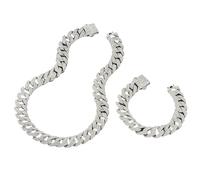 Sumpgle Cuban Chain Men's Street Style Necklace Multi-Row Crystal Accents Layered Design Urban Accessory Gift