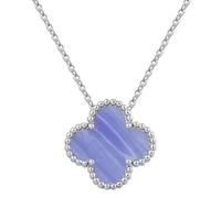 Sumpgle Double-Sided Four-Leaf Clover Amethyst Chalcedony Goldstone Necklace and Bracelet Set for Women Adjustable Collarbone