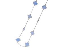 Sumpgle Double-Sided Four-Leaf Clover Amethyst Chalcedony Goldstone Necklace and Bracelet Set for Women Adjustable Collarbone
