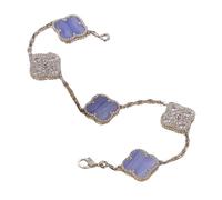 Sumpgle Double-Sided Four-Leaf Clover Amethyst Chalcedony Goldstone Necklace and Bracelet Set for Women Adjustable Collarbone