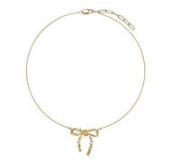 Sumpgle French Vintage Pretzel Knot Bow Pendant Necklace Sparkling Crystal Accents Delicate Chain Gift for Her