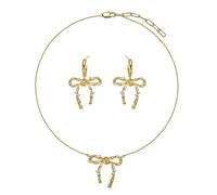 Sumpgle French Vintage Pretzel Knot Bow Pendant Necklace Sparkling Crystal Accents Delicate Chain Gift for Her